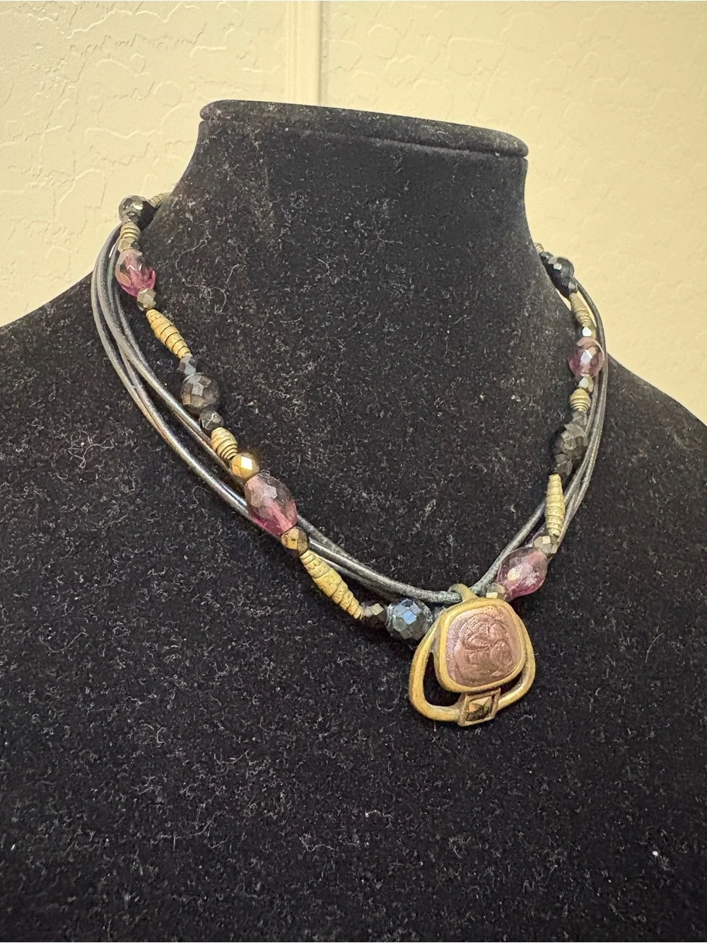 Chico's Black, Purple and Gold Multistrand Pendant Necklace